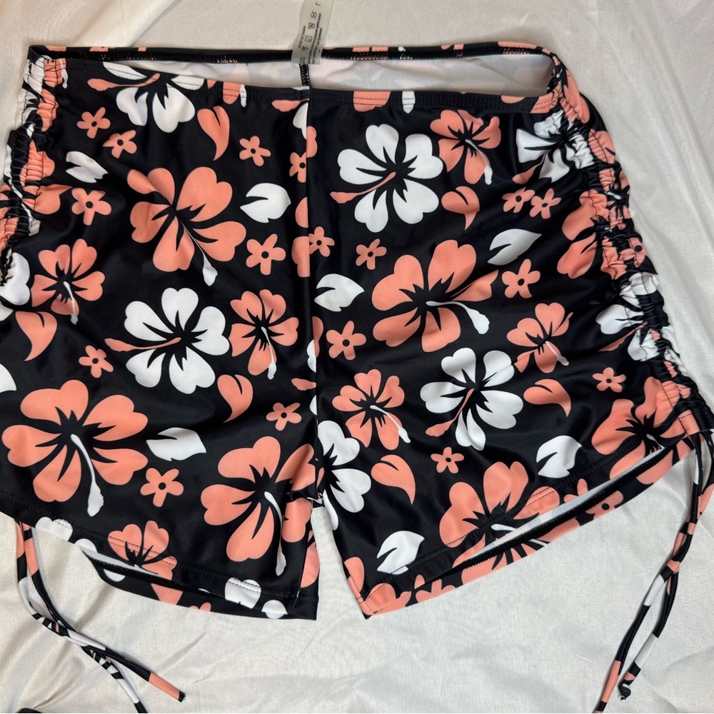 Floral Women's Swim Athletic Shorts - Black and Pink